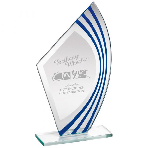 JADE GLASS SAIL PLAQUE WITH BLUE/SILV HIGHLIGHTS - (5MM THICK) 8in