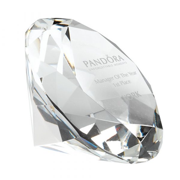 GLASS DIAMOND SHAPED PAPERWEIGHT IN BOX - CLEAR 4in