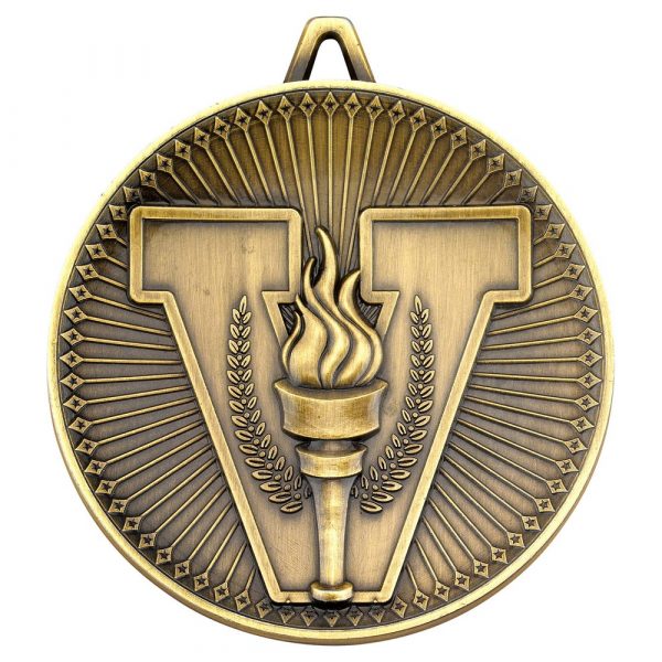 VICTORY TORCH DELUXE MEDAL - ANTIQUE GOLD 2.35in