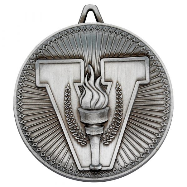 VICTORY TORCH DELUXE MEDAL - ANTIQUE SILVER 2.35in