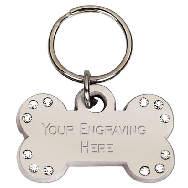 Silver Bone Tag with 12 Stones