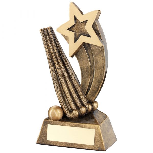BRZ/GOLD HOCKEY STICKS/BALL WITH SHOOTING STAR TROPHY 