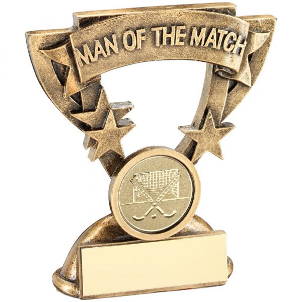 BRZ/GOLD MAN OF THE MATCH MINI CUP WITH HOCKEY INSERT TROPHY 