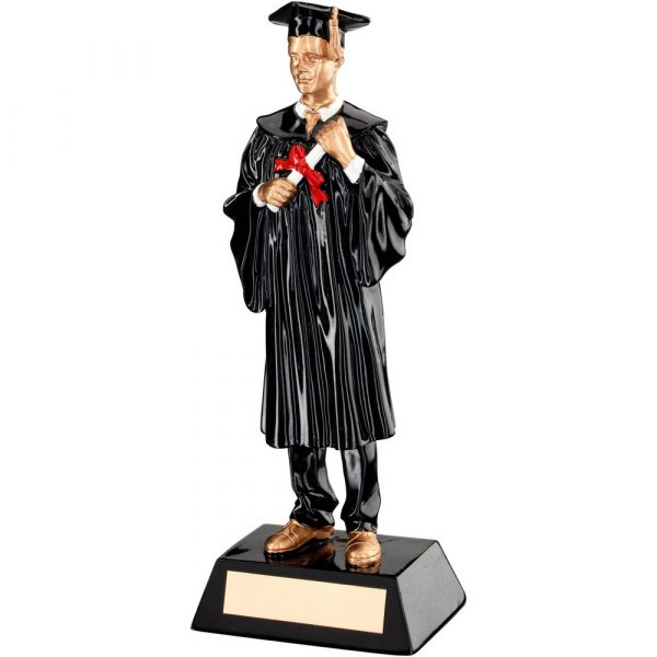 BLK/GOLD RESIN MALE GRADUATE TROPHY - 9.25in