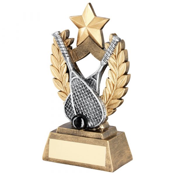 BRZ/GOLD/PEW/BLK SQUASH WREATH SHIELD WITH GOLD STAR TROPHY 