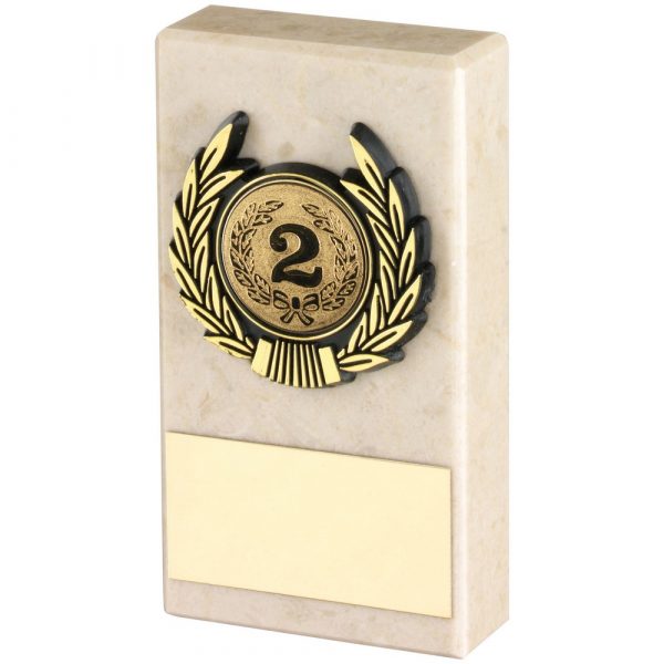 CREAM MARBLE AND GOLD TRIM TROPHY - (1in CENTRE) 4in