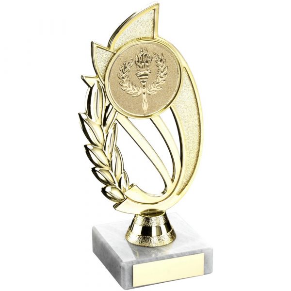 GOLD/MATT SILVER PLASTIC HOLDER ON MARBLE TROPHY - (2in CENTRE) 7in