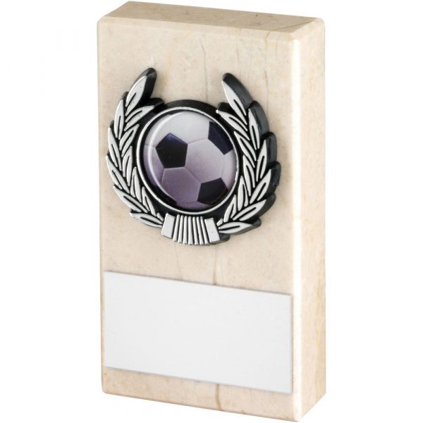 CREAM MARBLE AND SILVER TRIM TROPHY - (1in CENTRE) 4in