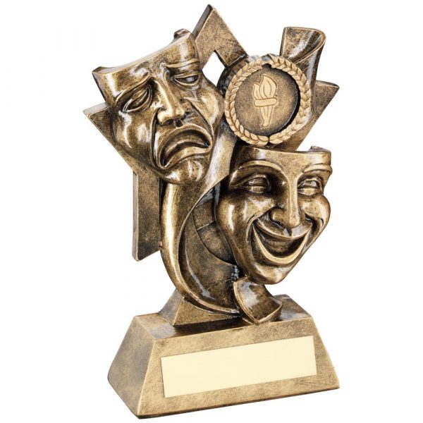BRZ/GOLD DRAMA MASKS ON STAR BACKDROP TROPHY