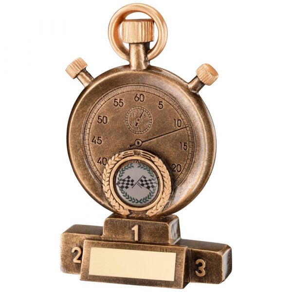 BRZ/GOLD MOTOR SPORT STOPWATCH ON PODIUM TROPHY
