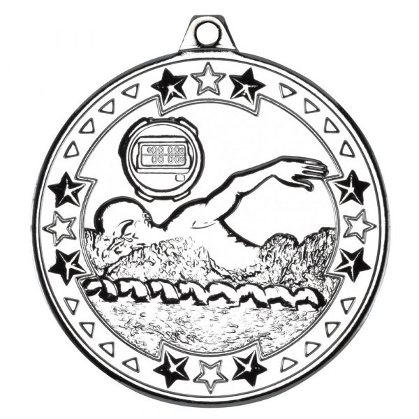 SWIMMING 'TRI STAR' MEDAL - SILVER 2in
