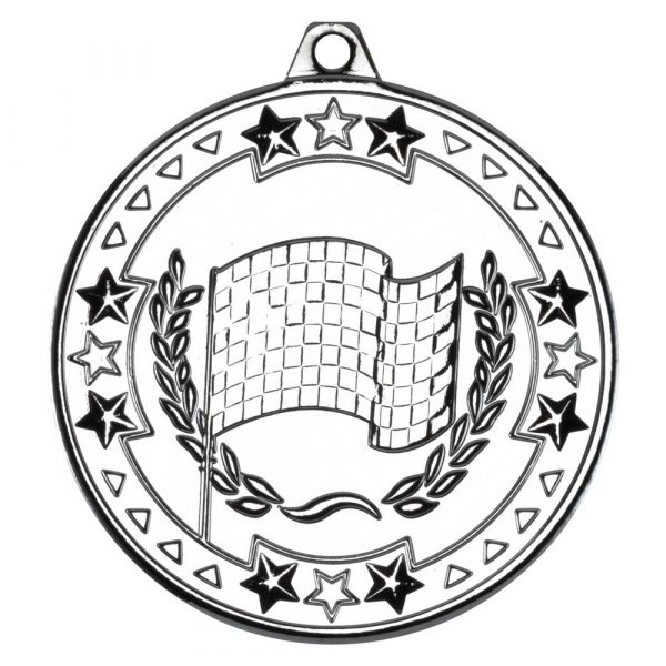 MOTOR SPORT 'TRI STAR' MEDAL - SILVER 2in
