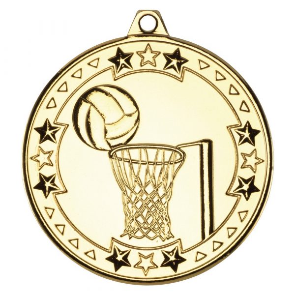 NETBALL 'TRI STAR' MEDAL - GOLD 2in