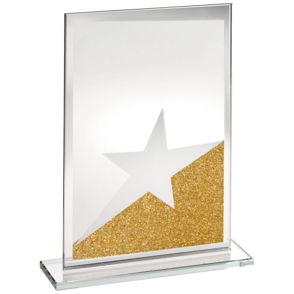 JADE GLASS RECTANGLE PLAQUE WITH GOLD/SILVER GLITTER DETAIL - 7.25in