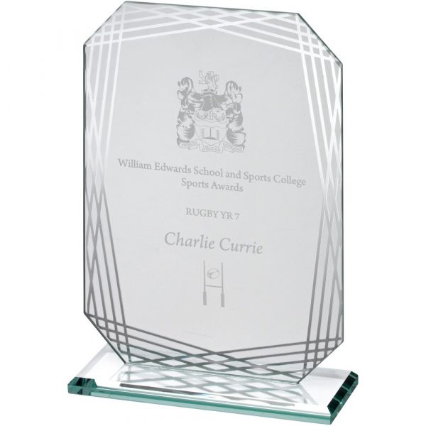 JADE GLASS RECTANGLE WITH SILVER LINED EDGES - 6.75in
